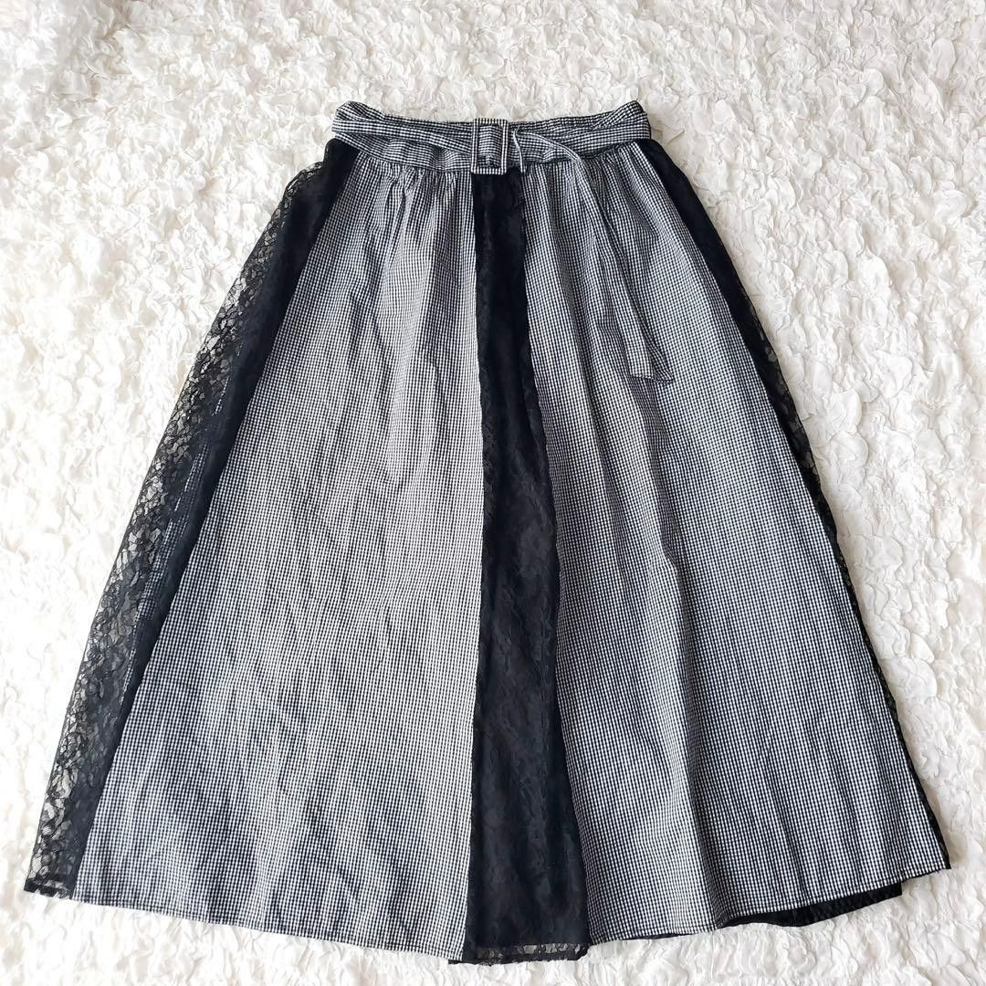 优质 axes femme 蕾丝拼接半裙 格纹图案 [ B374 ]