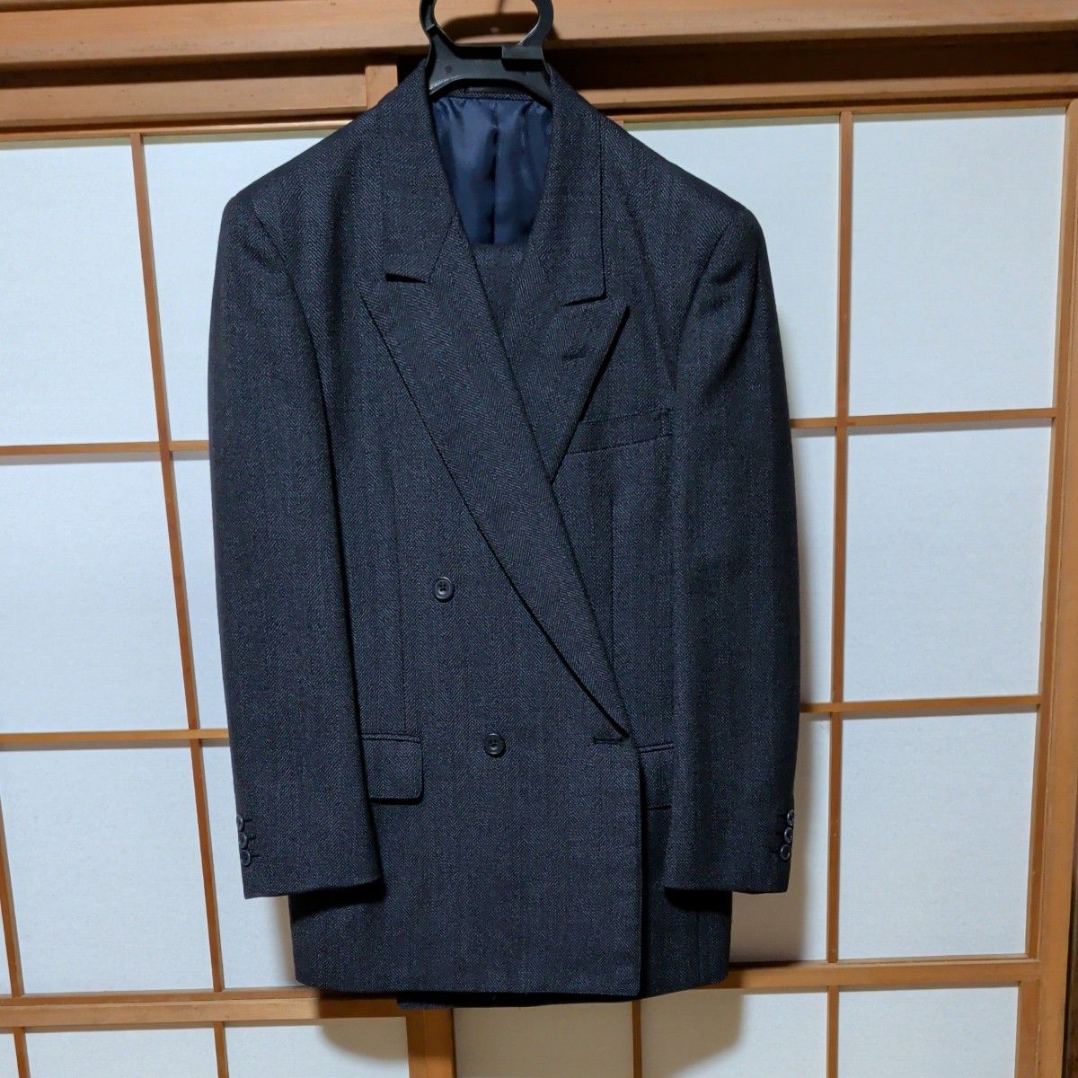 Men's Double-Breasted Suit, Dark Gray, Business Formal Jacket