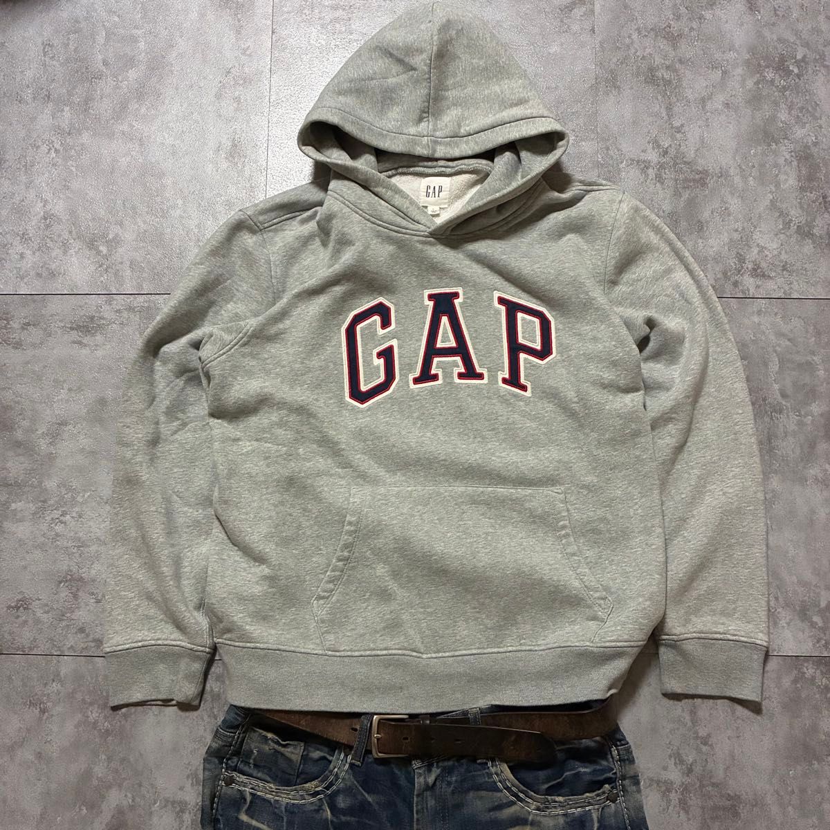 90s~ OLD GAP Pullover Faded Arch Logo Gray Y2K Hoodie L