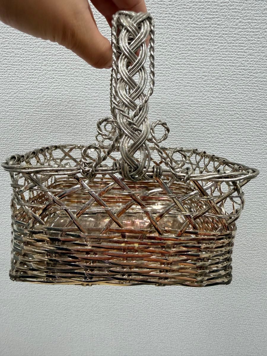 Ginza Wako Silver Color Metal Hand-Woven Basket, Small Item Storage