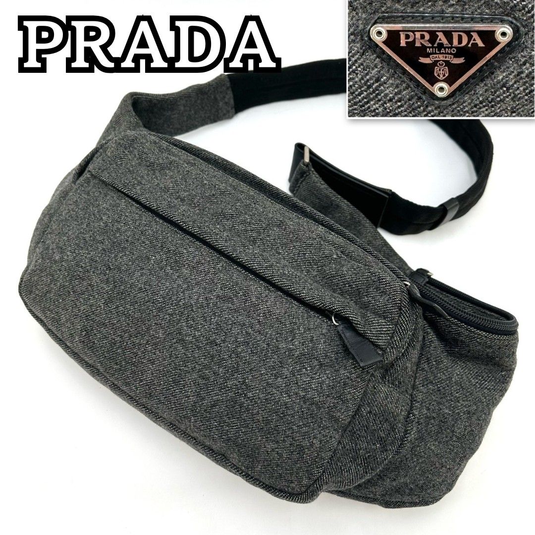 PRADA Triangular Logo Plate Wool Shoulder Bag Body Bag