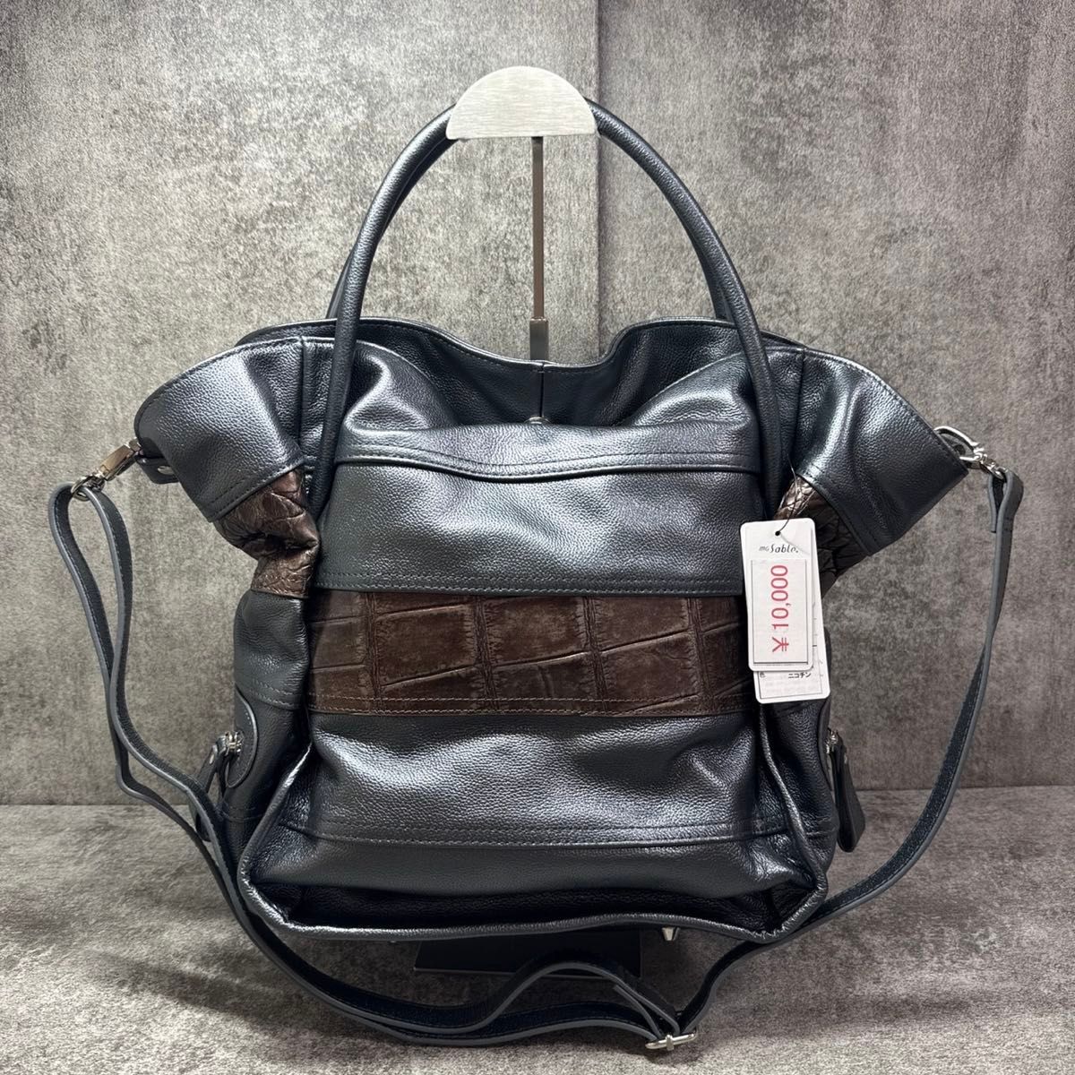 [New] MG Sable Real Crocodile x Cowhide 2-Way Shoulder Bag Large Capacity