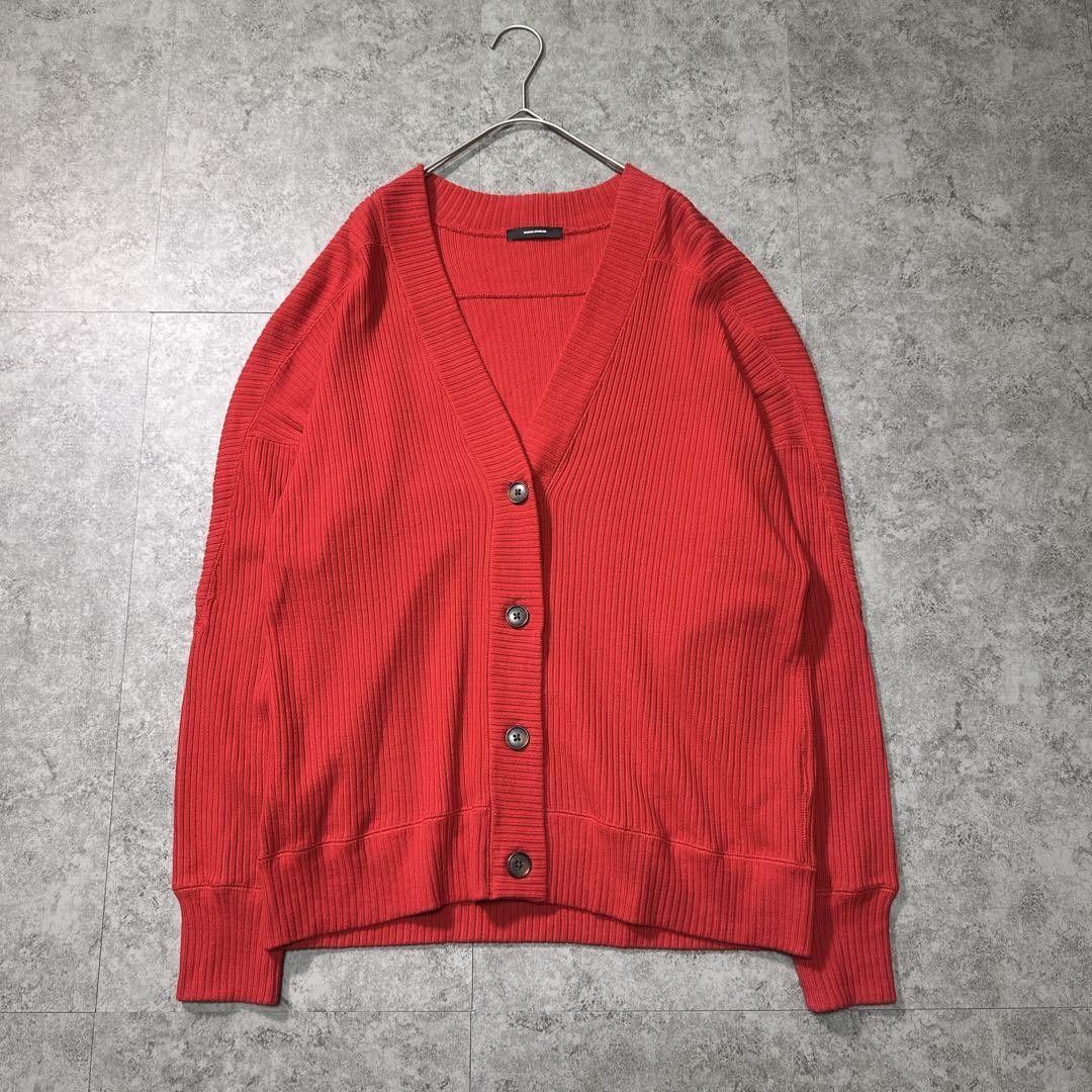 Good Condition Journal Standard Rib Knit V-Neck Cardigan Drop Shoulder Loose Washable Red